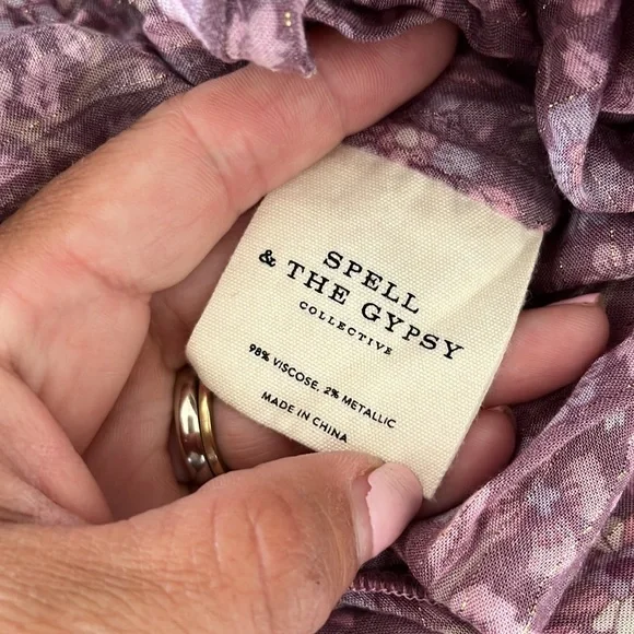 Spell Dahlia Tiered Midi Peasant Dress in Mulberry Pink/Purple Floral, Small EUC - Picture 15 of 16